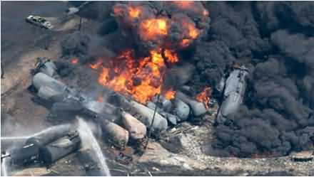 加拿大电视台新闻频道提供的魁北克火车爆炸图片