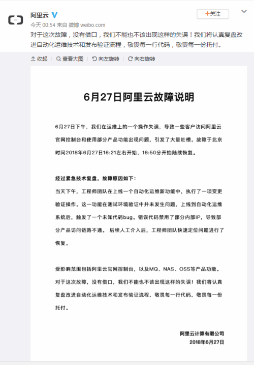 阿里云出现故障