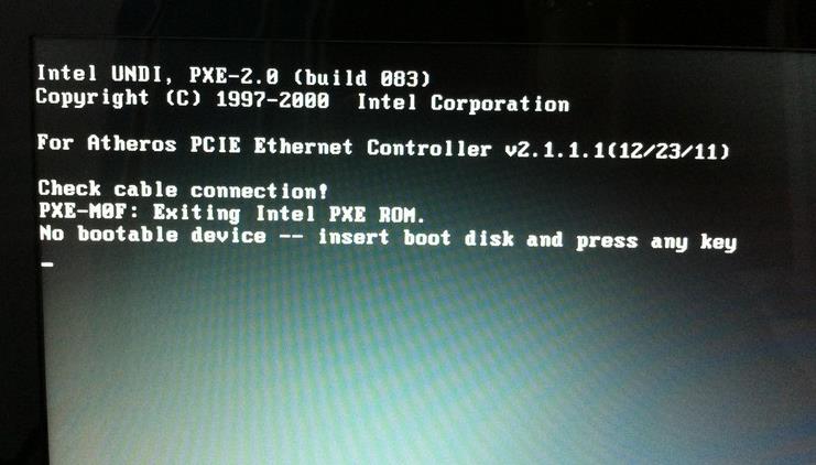 电脑开机黑屏显示no bootable device怎么办