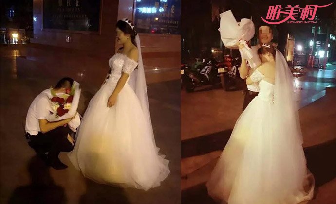 女子穿婚纱跪地求婚 女子穿婚纱跪地求婚